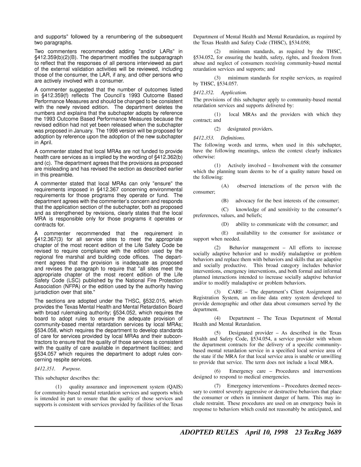 Texas Register, Volume 23, Number 15, Pages 3631-3764, April 10, 1998
                                                
                                                    3689
                                                