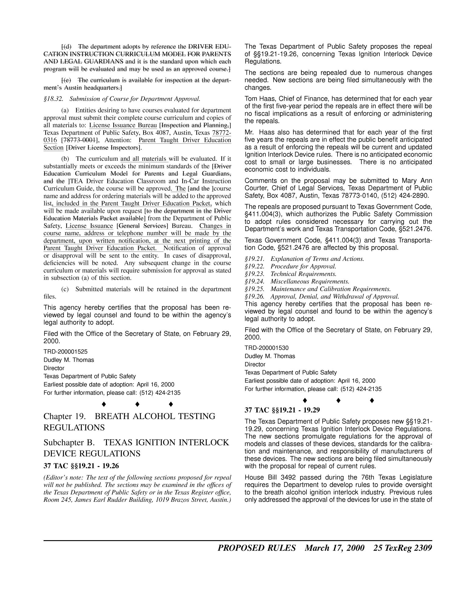 Texas Register, Volume 25, Number 11, Pages 2223-2484, March 17, 2000
                                                
                                                    2309
                                                