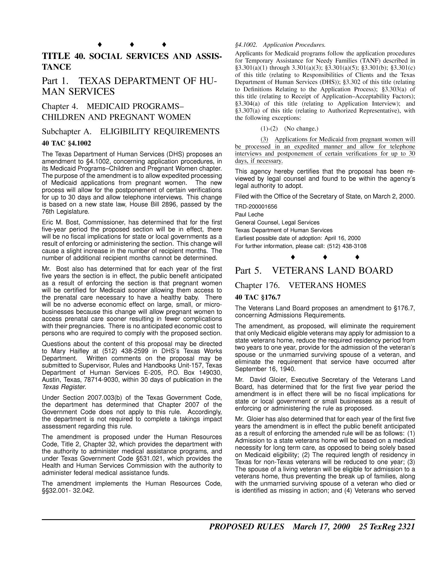 Texas Register, Volume 25, Number 11, Pages 2223-2484, March 17, 2000
                                                
                                                    2321
                                                