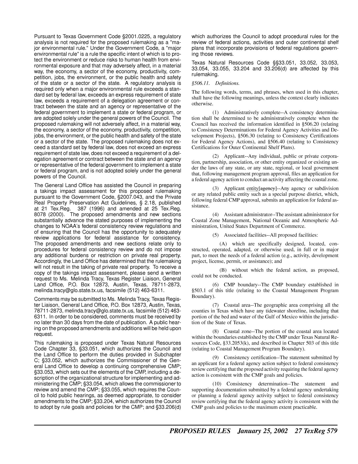 Texas Register, Volume 27, Number 4, Pages 529-656, January 25, 2002
                                                
                                                    579
                                                