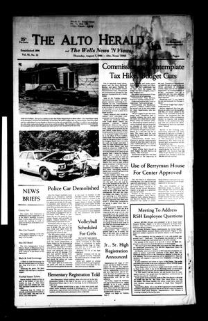 Primary view of object titled 'The Alto Herald and The Wells News 'N Views (Alto, Tex.), Vol. 91, No. 13, Ed. 1 Thursday, August 7, 1986'.