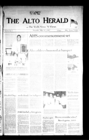 Primary view of object titled 'The Alto Herald and The Wells News 'N Views (Alto, Tex.), Vol. 92, No. 3, Ed. 1 Thursday, May 28, 1987'.