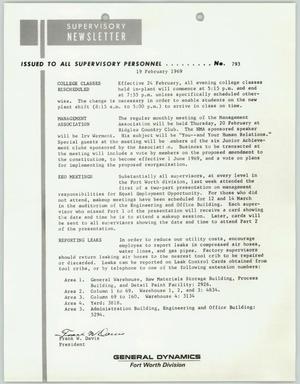 Primary view of object titled 'Convair Supervisory Newsletter, Number 793, February 19, 1969'.