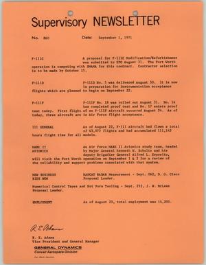 Primary view of object titled 'Convair Supervisory Newsletter, Number 860, September 1, 1971'.