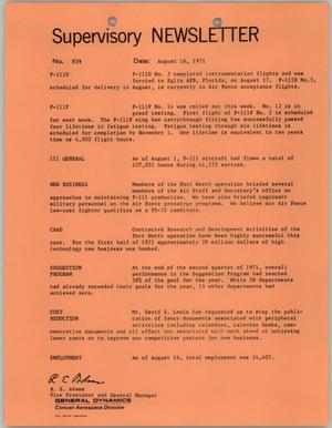 Primary view of object titled 'Convair Supervisory Newsletter, Number 859, August 16, 1971'.