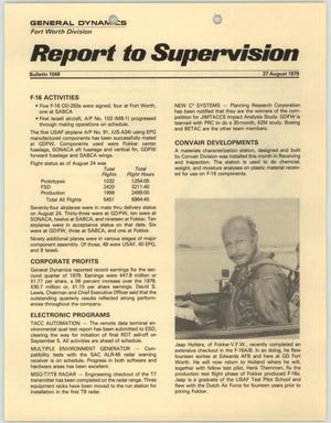 Primary view of object titled 'Convair Report to Supervision, Number 1049, August 27, 1979'.