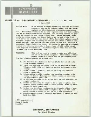 Primary view of object titled 'Convair Supervisory Newsletter, Number 769, March 6, 1968'.