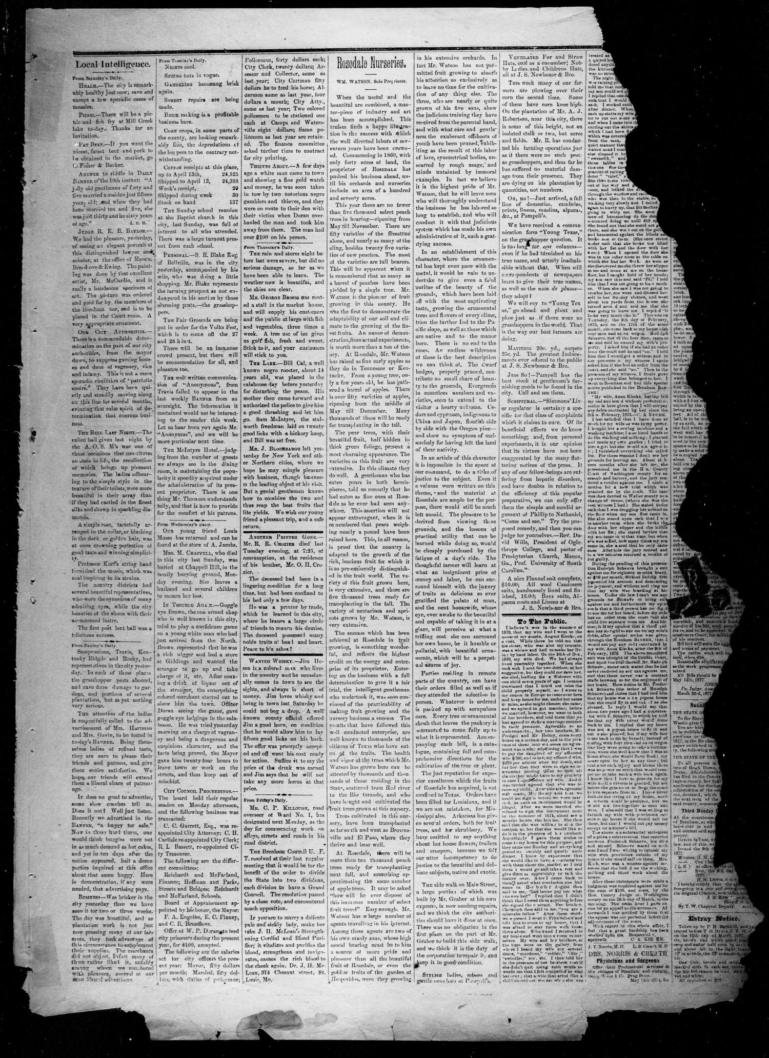 Brenham Weekly Banner. (Brenham, Tex.), Vol. 12, No. 16, Ed. 1, Friday, April 20, 1877
                                                
                                                    [Sequence #]: 3 of 4
                                                