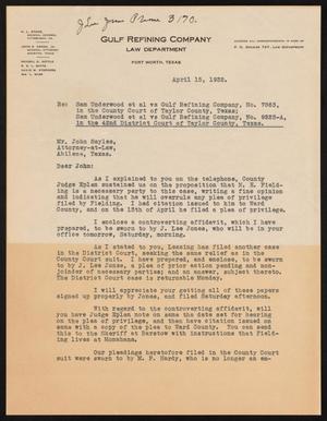 Primary view of object titled '[Letter to John Sayles, April 15, 1932]'.