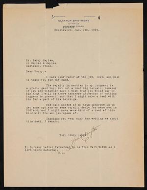 Primary view of object titled '[Letter from Don Clayton to Perry Sayles, January 7, 1919]'.