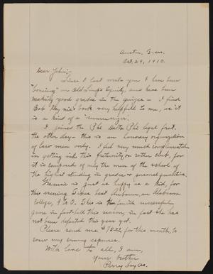Primary view of object titled '[Letter from Perry Sayles to John Sayles, October 29, 1910]'.