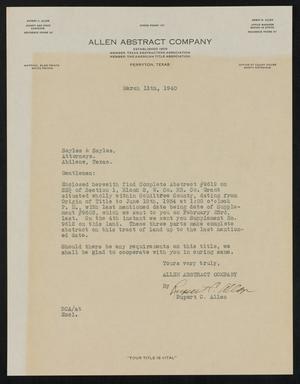 Primary view of object titled '[Letter from Rupert C. Allen to Sayles & Sayles, March 11, 1940]'.