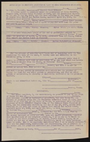 Primary view of object titled 'Application to Purchase Additional Land to Home Heretofore Purchased'.
