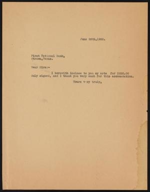Primary view of object titled '[Letter to First National Bank, June 26,1935]'.