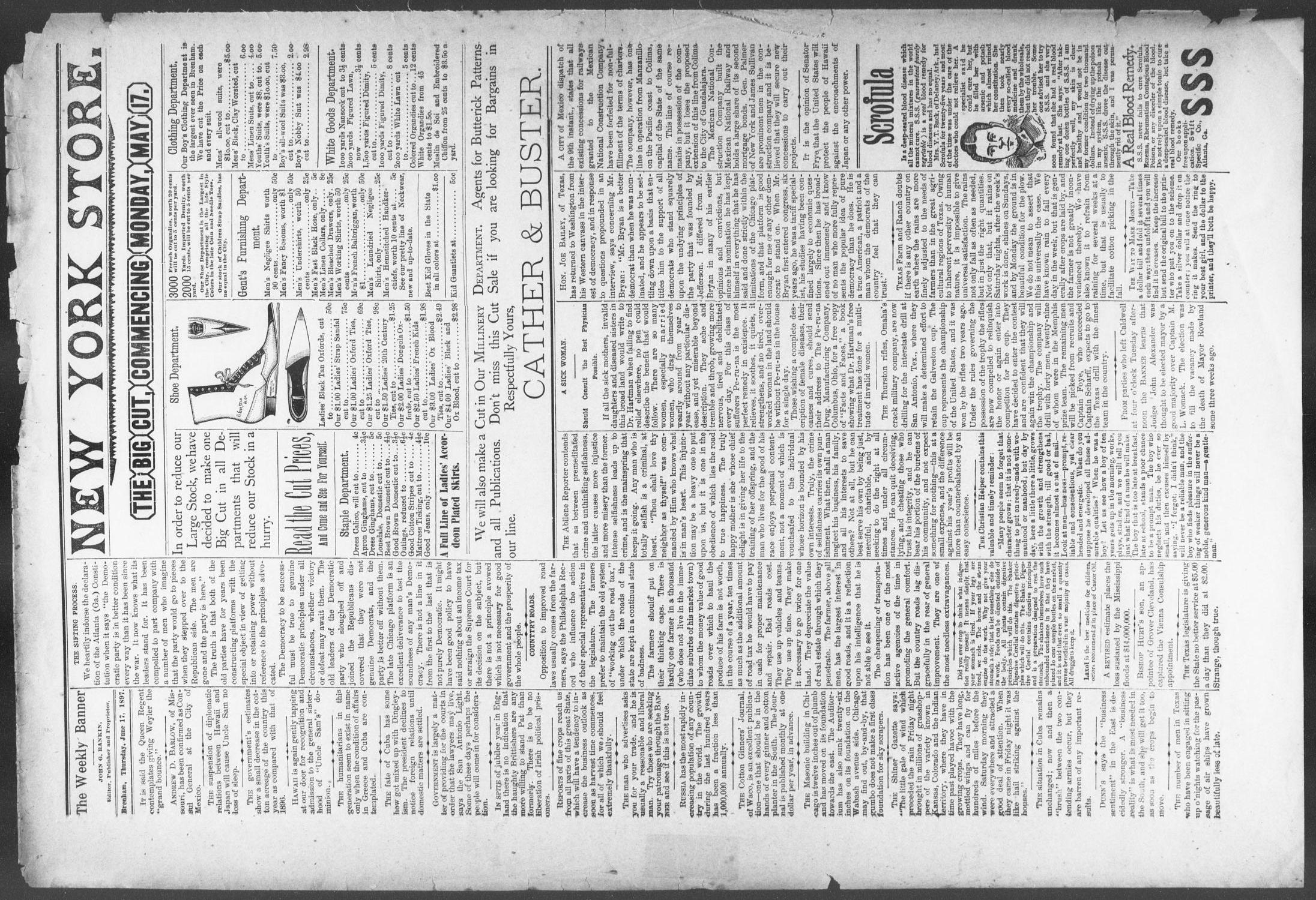 Brenham Weekly Banner. (Brenham, Tex.), Vol. 32, No. 101, Ed. 1, Thursday, June 17, 1897
                                                
                                                    [Sequence #]: 4 of 10
                                                