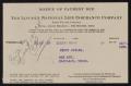 Primary view of [Notice of Payment Due From the Lincoln National Life Insurance Company to Perry Sayles, 1934]
