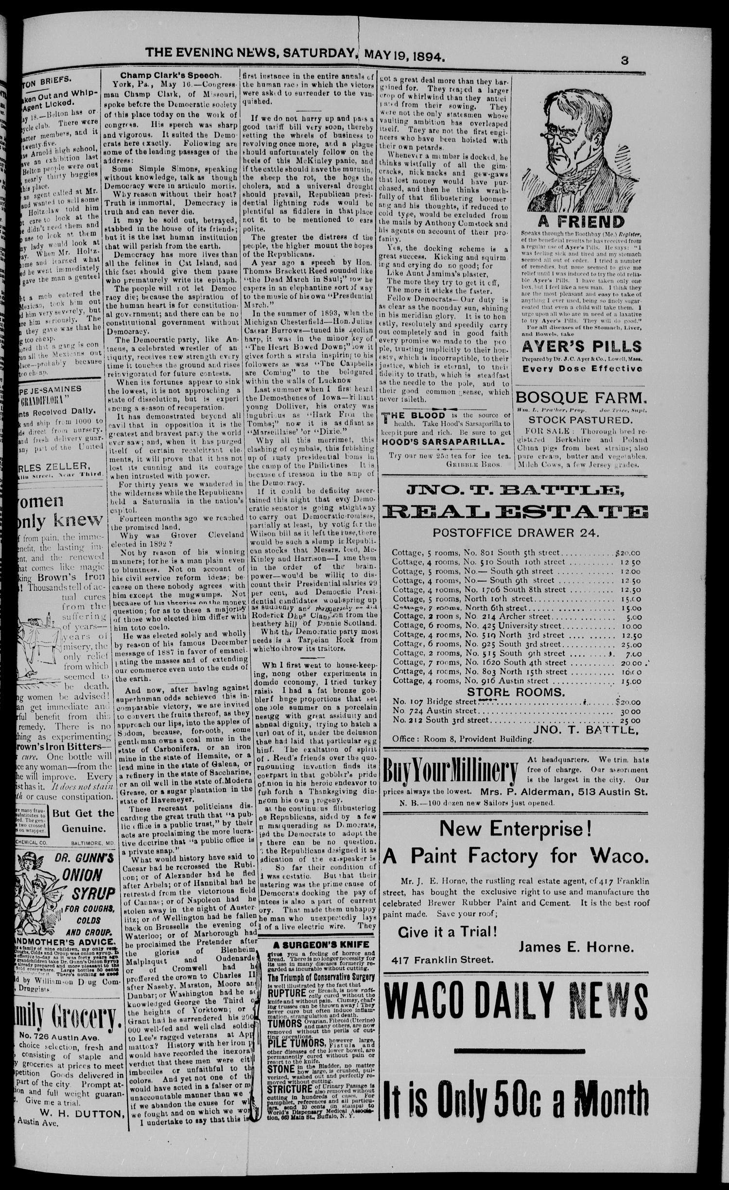 The Waco Evening News. (Waco, Tex.), Vol. 6, No. 263, Ed. 1, Saturday, May 19, 1894
                                                
                                                    [Sequence #]: 3 of 8
                                                