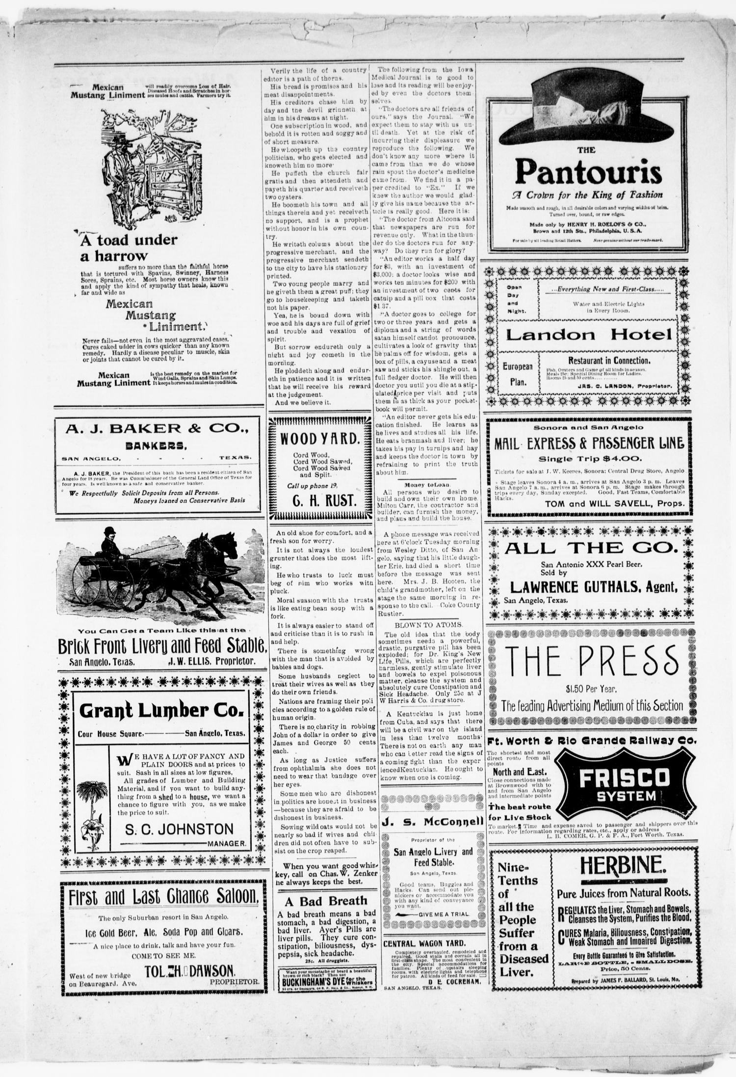 The San Angelo Press. (San Angelo, Tex.), Vol. 6, No. 4, Ed. 1, Wednesday, January 29, 1902
                                                
                                                    [Sequence #]: 5 of 8
                                                