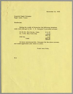 Primary view of object titled '[Letter from Harris L. Kempner, December 12, 1955]'.