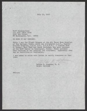 Primary view of object titled '[Letter from Weldon W. Stephen, July 11, 1977]'.