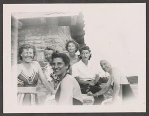 Primary view of object titled '[Six Women in Front of Building]'.