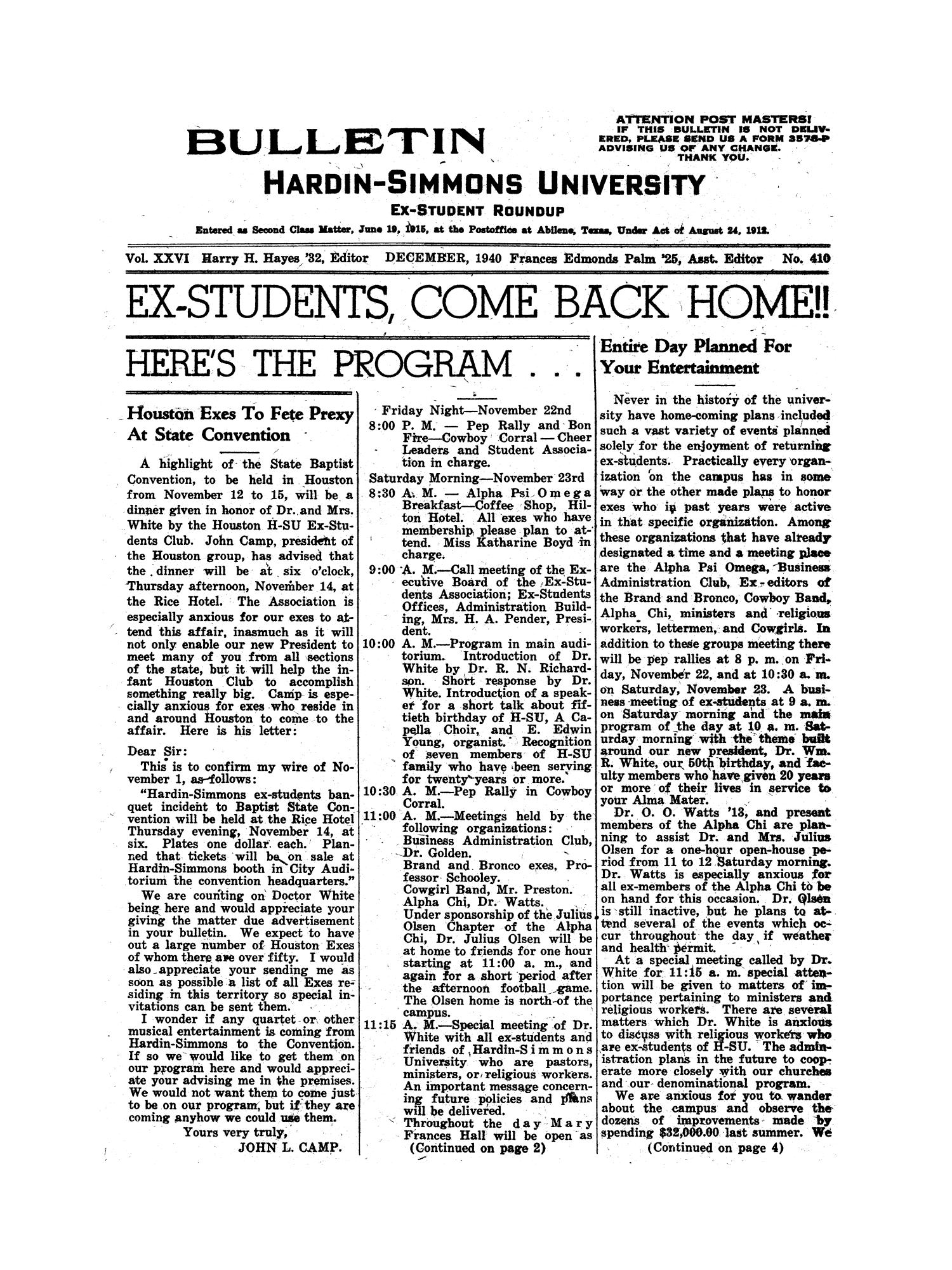 Bulletin: Hardin-Simmons University Ex-Student Roundup, December 1940
                                                
                                                    1
                                                