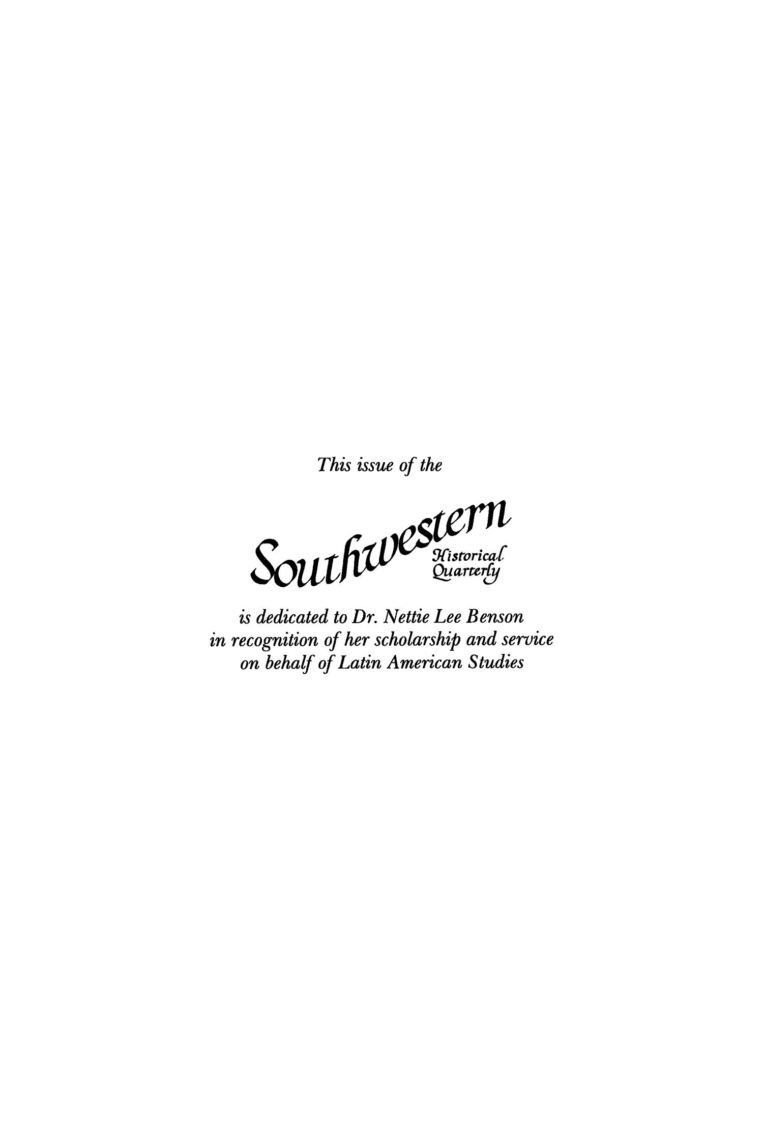 The Southwestern Historical Quarterly, Volume 90, July 1986 - April, 1987
                                                
                                                    None
                                                