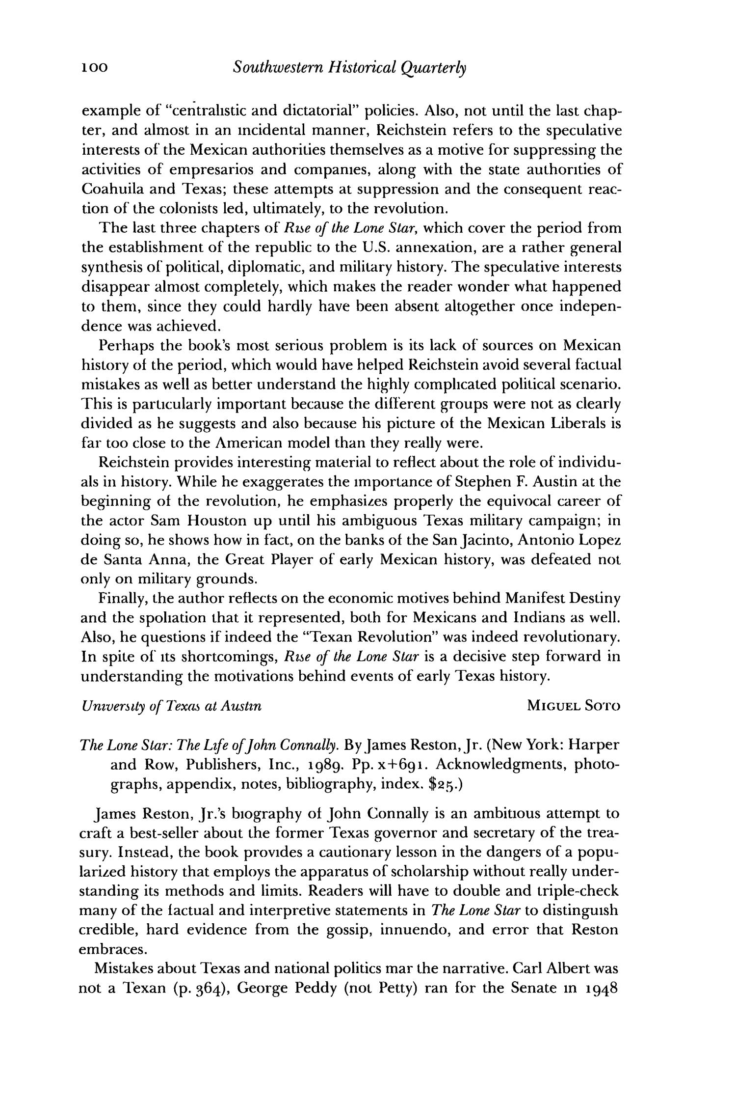 The Southwestern Historical Quarterly, Volume 95, July 1991 - April, 1992
                                                
                                                    100
                                                