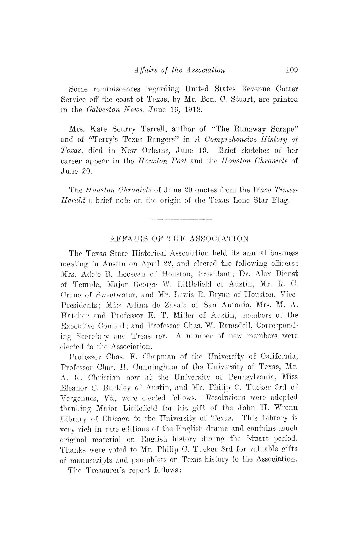 The Southwestern Historical Quarterly, Volume 22, July 1918 - April, 1919
                                                
                                                    109
                                                