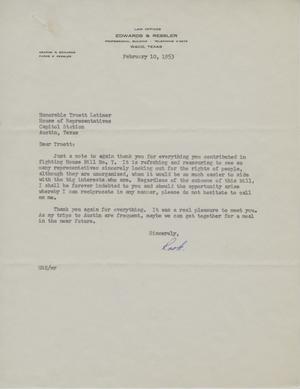 Primary view of object titled '[Letter from G. R. Edwards to Truett Latimer, February 10, 1953]'.