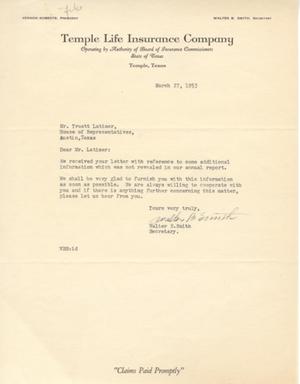 Primary view of object titled '[Letter from Walter B. Smith to Truett Latimer, March 27, 1953]'.