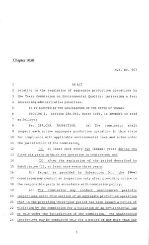 Primary view of object titled '86th Texas Legislature, Regular Session, House Bill 907, Chapter 1050'.