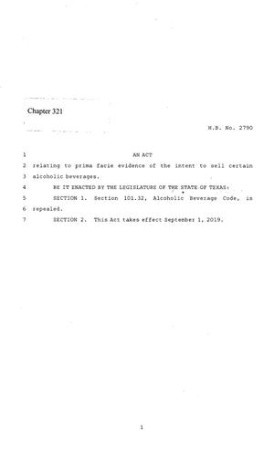Primary view of object titled '86th Texas Legislature, Regular Session, House Bill 2790, Chapter 321'.