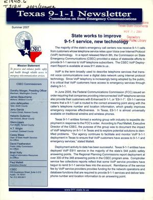 Primary view of object titled 'Texas 9-1-1 Newsletter, Summer 2007'.