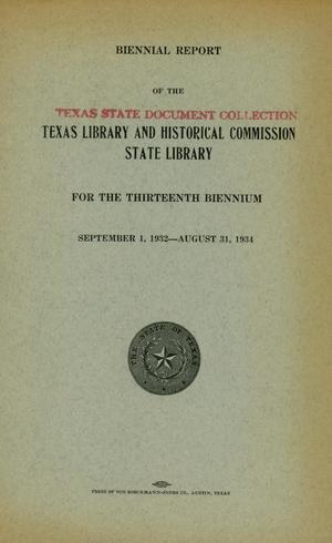 Primary view of object titled 'Biennial Report of the Texas Library and Historical Commission State Library: 1932-1934'.