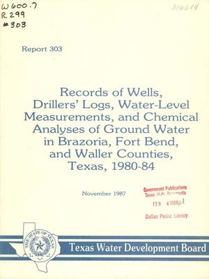 Primary view of object titled 'Records of Wells, Drillers' Logs, Water-Level Measurements and, Chemical Analyses of Ground Water in Brazoria, Fort Bend and Waller Counties,Texas, 1980-84'.