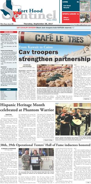 Primary view of object titled 'Fort Hood Sentinel (Fort Hood, Tex.), Vol. 75, No. 39, Ed. 1 Thursday, September 28, 2017'.