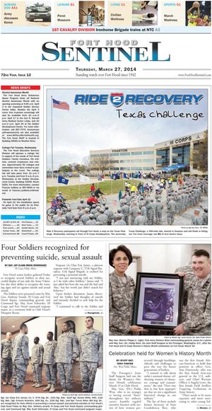Primary view of object titled 'Fort Hood Sentinel (Fort Hood, Tex.), Vol. 72, No. 12, Ed. 1 Thursday, March 27, 2014'.