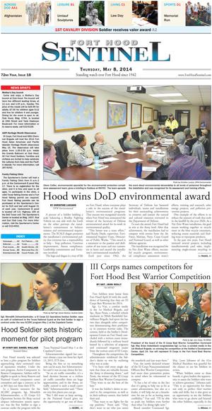 Primary view of object titled 'Fort Hood Sentinel (Fort Hood, Tex.), Vol. 72, No. 18, Ed. 1 Thursday, May 8, 2014'.