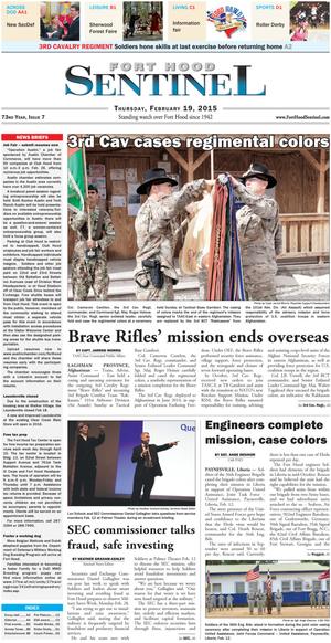 Primary view of object titled 'Fort Hood Sentinel (Fort Hood, Tex.), Vol. 73, No. 7, Ed. 1 Thursday, February 19, 2015'.