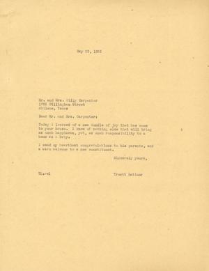 Primary view of object titled '[Letter from Truett Latimer to Mr. and Mrs. Billy Carpenter, May 23, 1955]'.