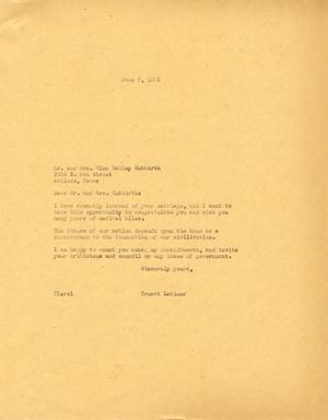 Primary view of object titled '[Letter from Truett Latimer to Mr. and Mrs. Olen Baily Cutbirth, June 6, 1955]'.