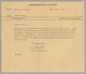 Primary view of object titled '[Letter from R. M. Armstrong to H. L. Kempner, June 1, 1971]'.