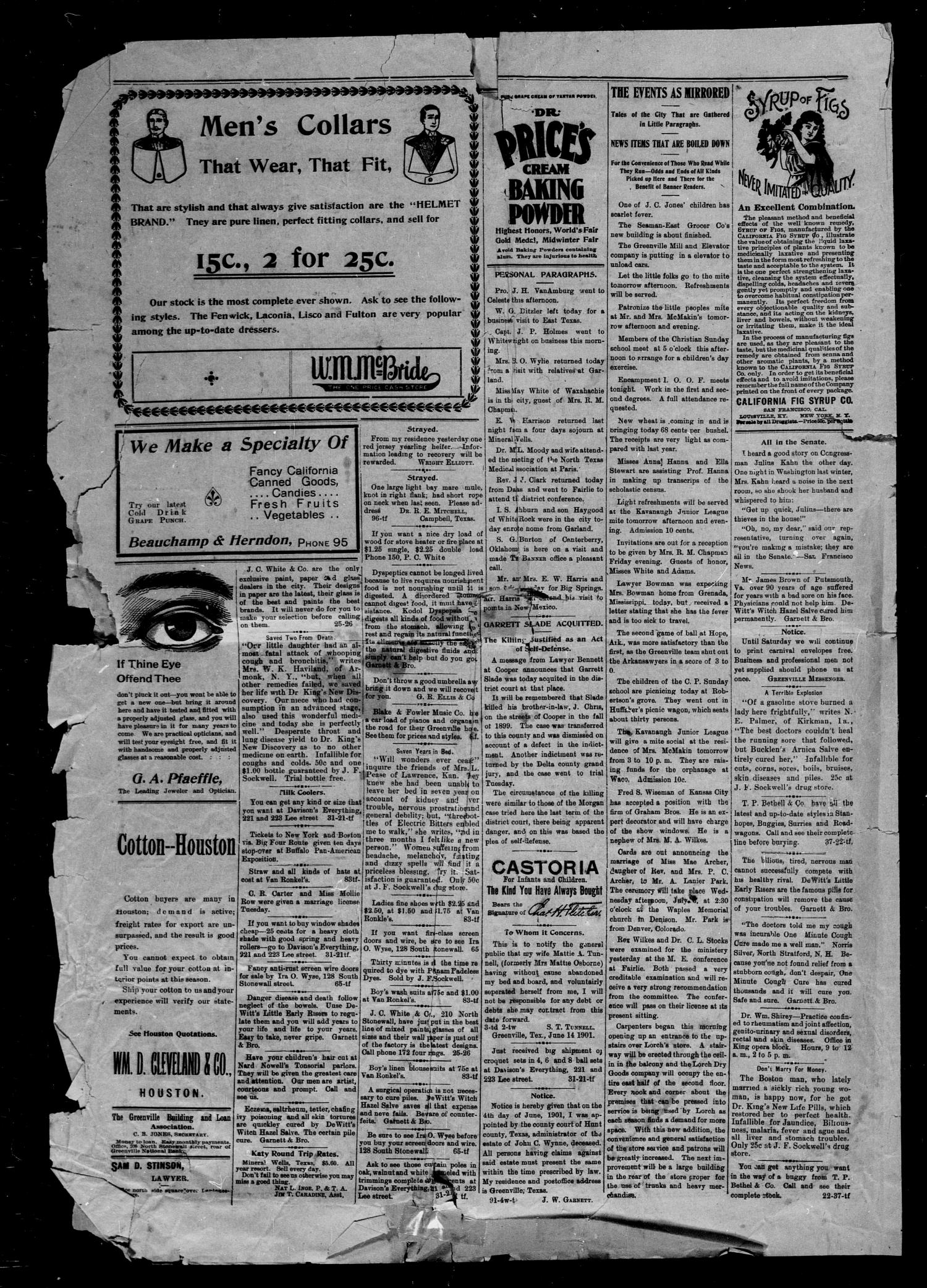 Greenville Evening Banner. (Greenville, Tex.), Vol. 8, No. 97, Ed. 1, Thursday, June 20, 1901
                                                
                                                    [Sequence #]: 4 of 4
                                                