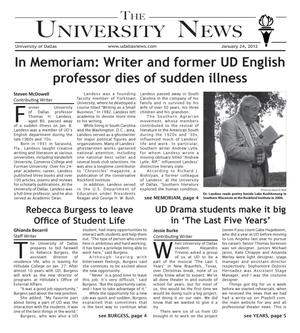 Primary view of object titled 'The University News (Irving, Tex.), Vol. 37, No. 13, Ed. 1 Tuesday, January 24, 2012'.