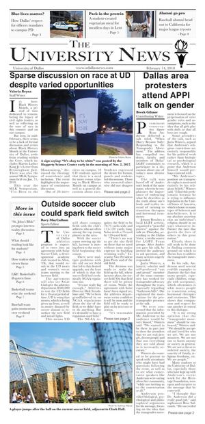 Primary view of object titled 'The University News (Irving, Tex.), Vol. 42, No. 16, Ed. 1 Wednesday, February 14, 2018'.