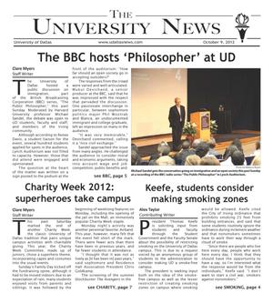 Primary view of object titled 'The University News (Irving, Tex.), Vol. 37, No. 5, Ed. 1 Tuesday, October 9, 2012'.