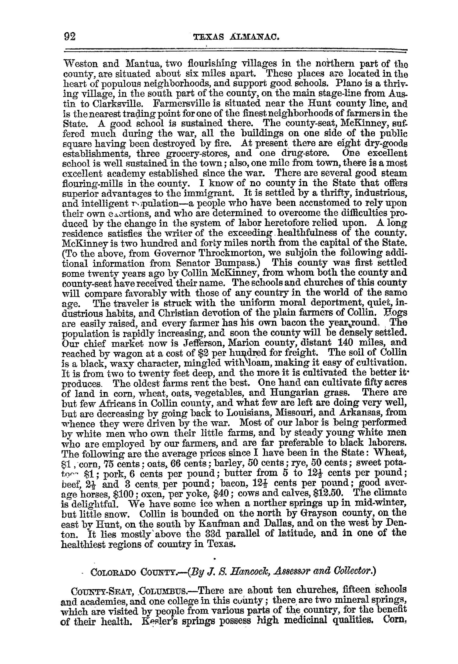 The Texas Almanac for 1867 with Statistics, Descriptive and Biographical Sketches, etc., Relating to Texas.
                                                
                                                    92
                                                