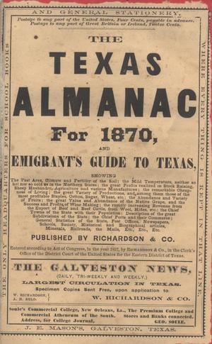 Primary view of object titled 'The Texas Almanac for 1870, and Emigrant's Guide to Texas'.