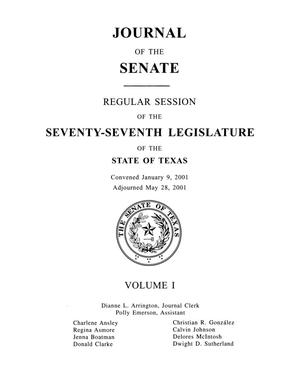 Primary view of object titled 'Journal of the Senate, Regular Session of the Seventy-Seventh Legislature of the State of Texas, Volume 1'.